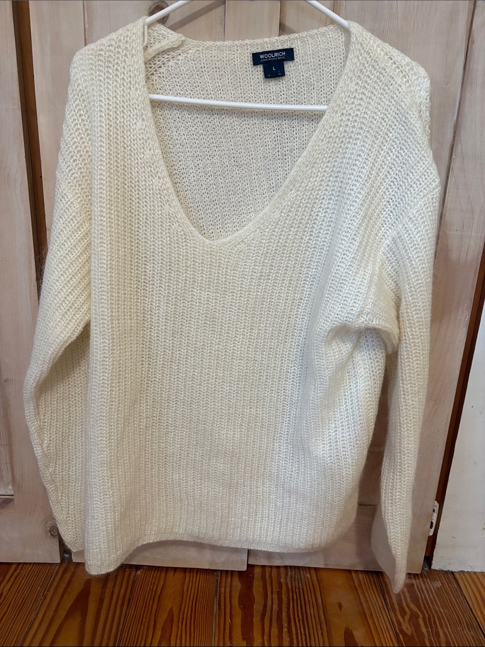 Woolrich Women's Ivory V-Neck Open Knit Sweater
